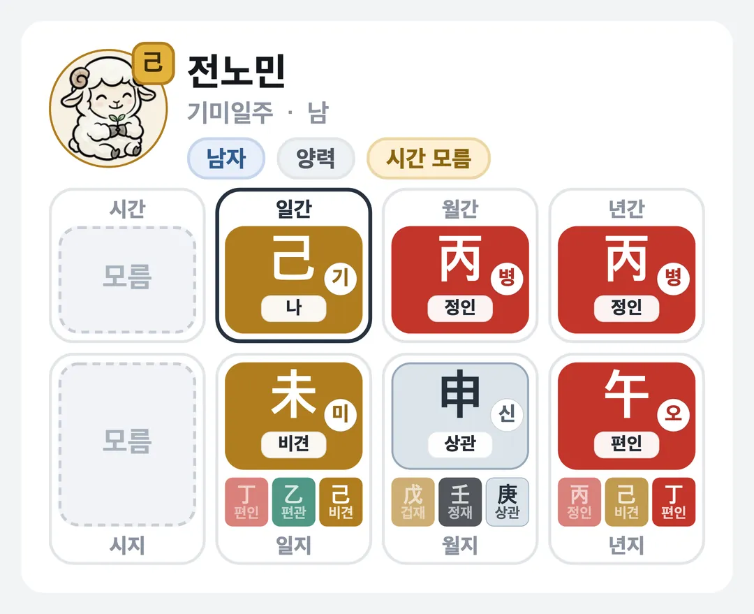 전노민 사주 원국 — 기미일주