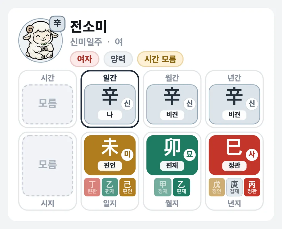 전소미 사주 원국 — 신미일주