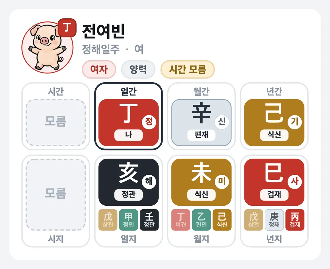 전여빈 사주 원국 — 정해일주