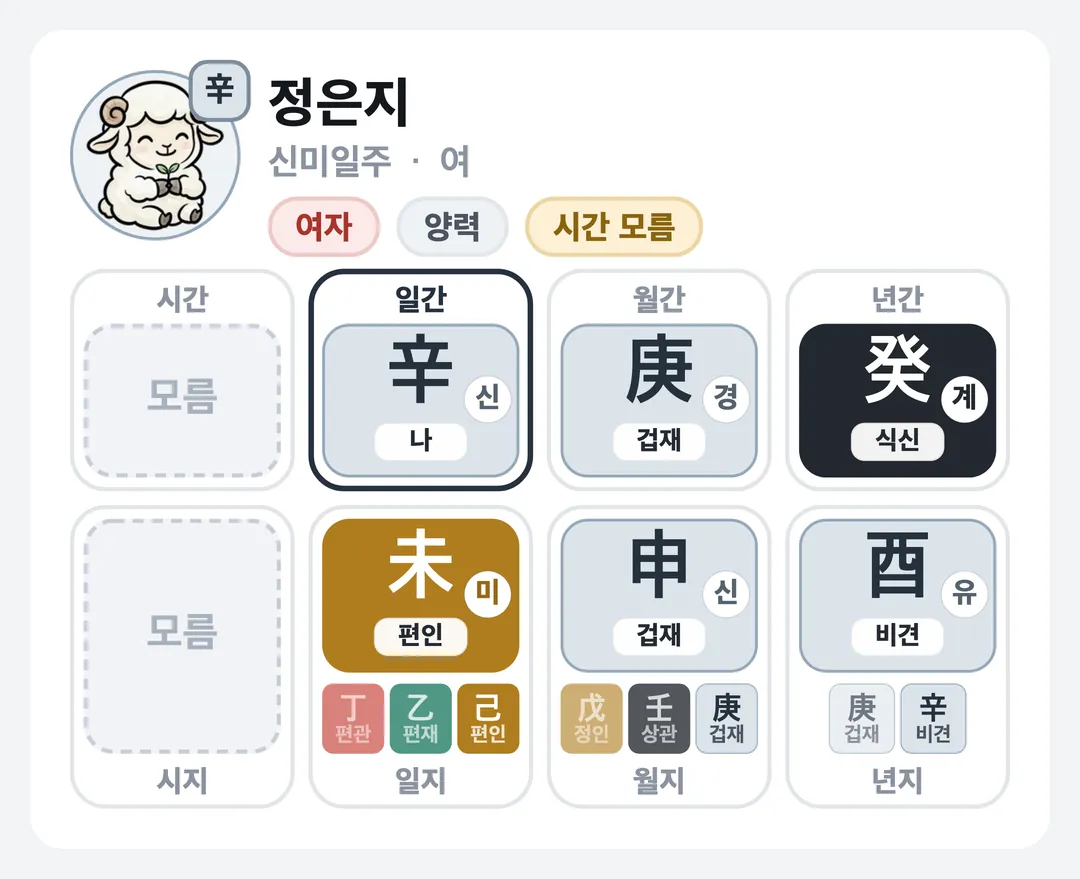 정은지 사주 원국 — 신미일주