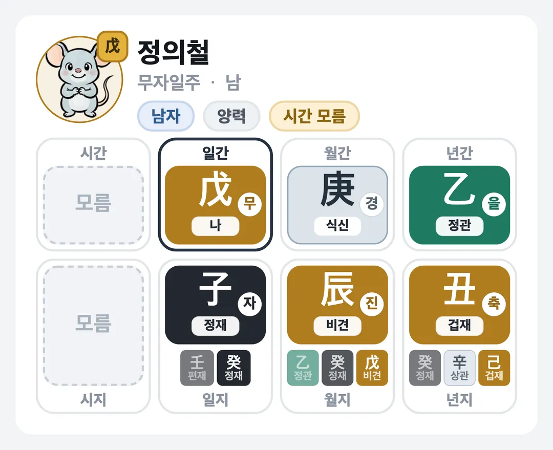 정의철 사주 원국 — 무자일주