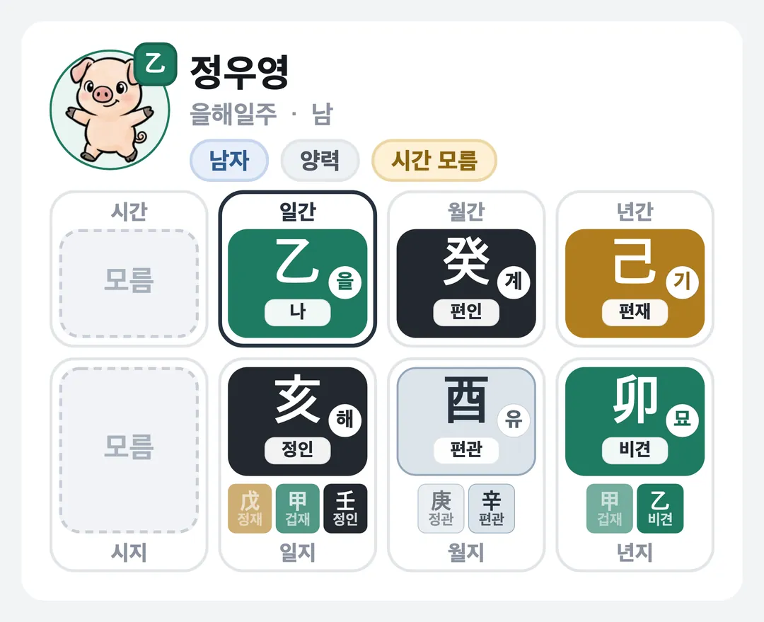 정우영 사주 원국 — 을해일주
