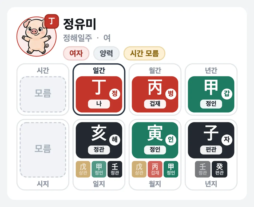정유미 사주 원국 — 정해일주