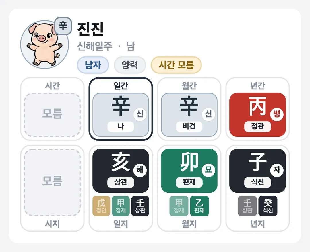 진진 사주 원국 — 신해일주