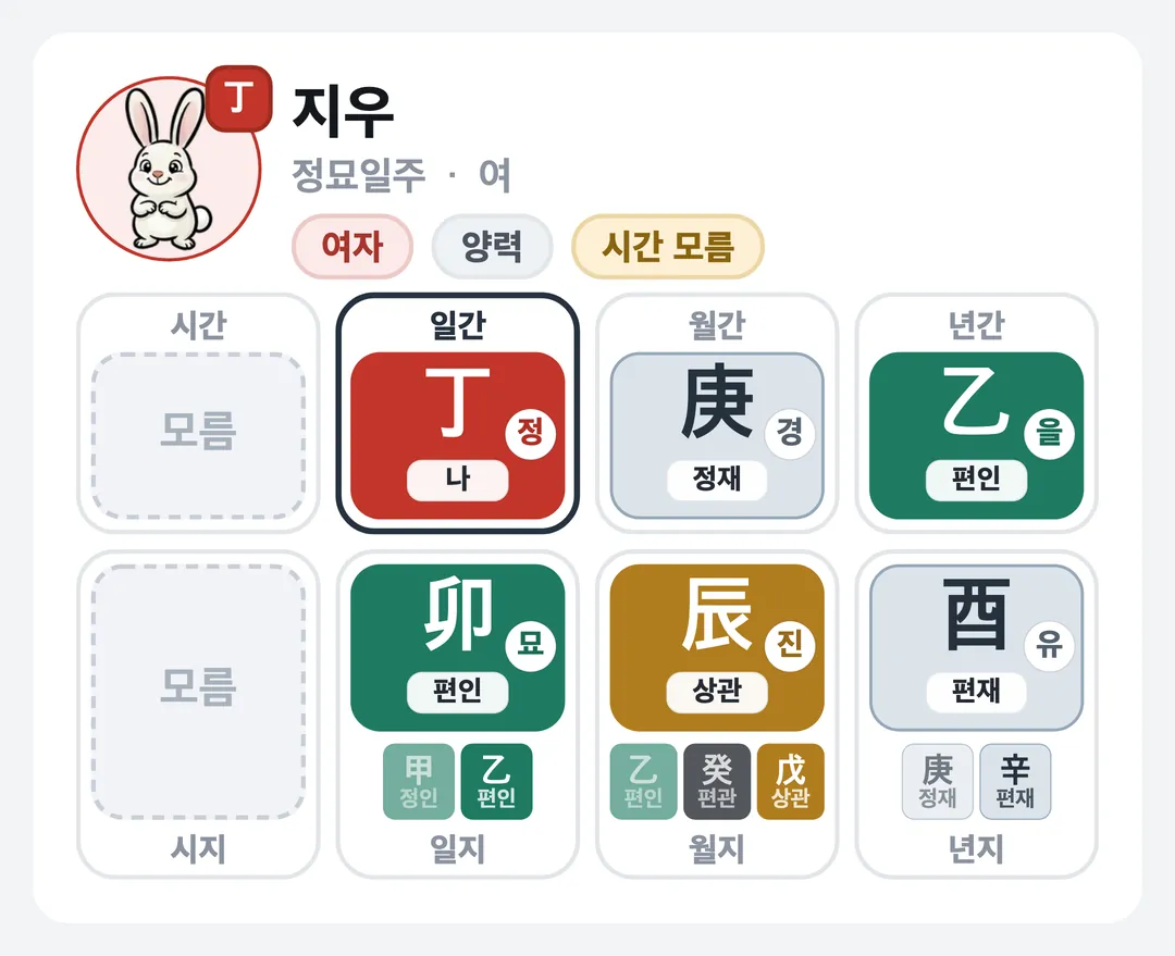 지우 사주 원국 — 정묘일주