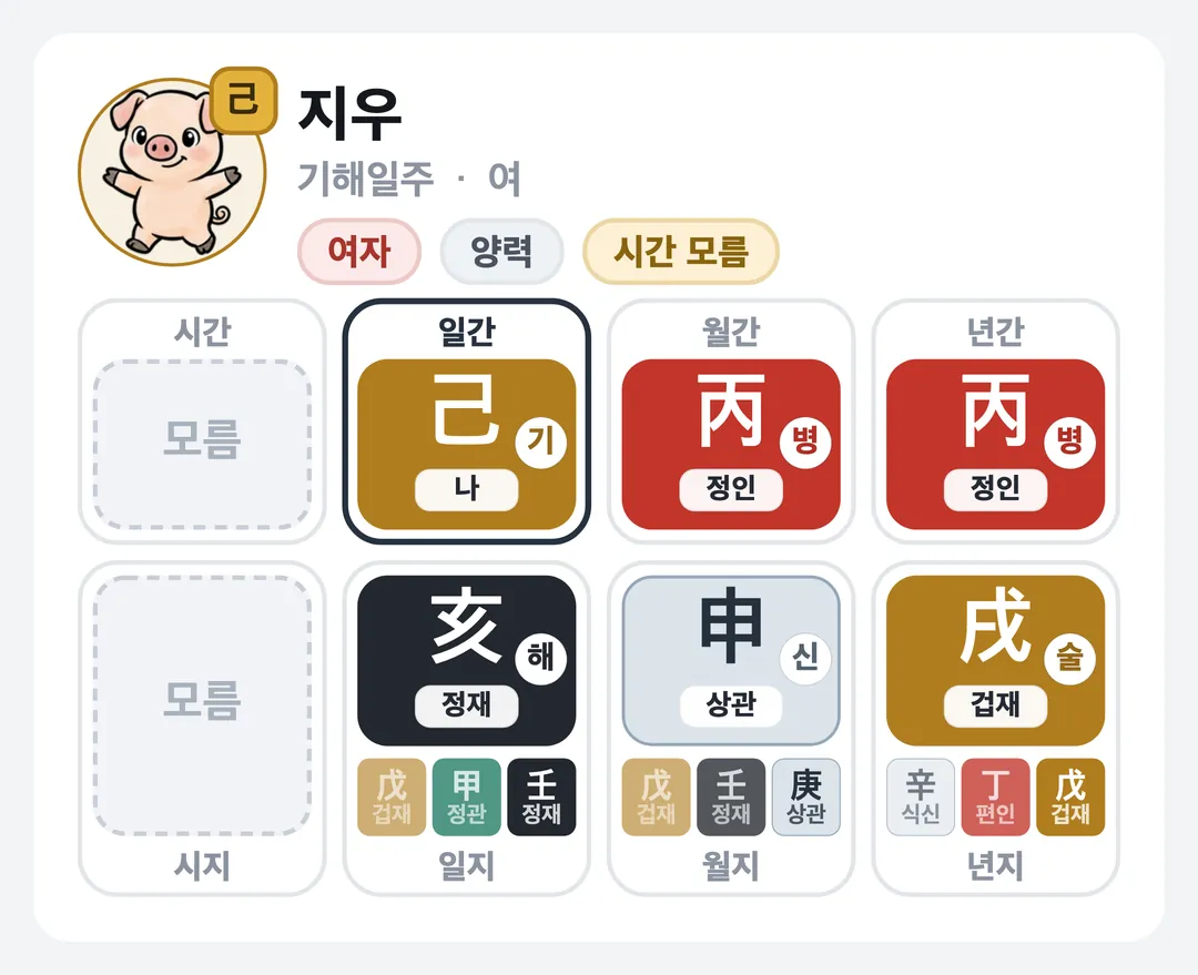 지우 사주 원국 — 기해일주