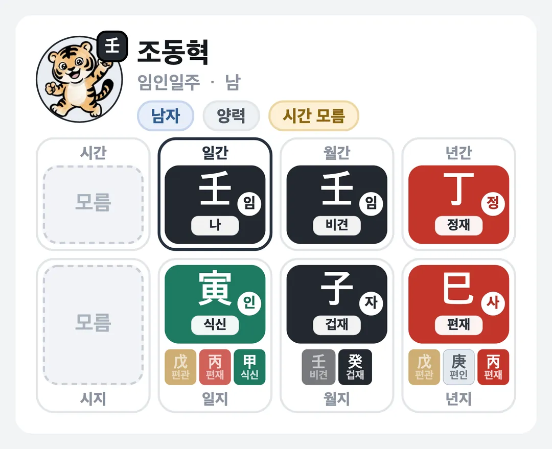 조동혁 사주 원국 — 임인일주