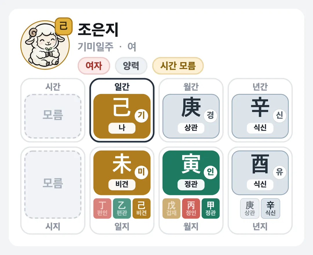 조은지 사주 원국 — 기미일주