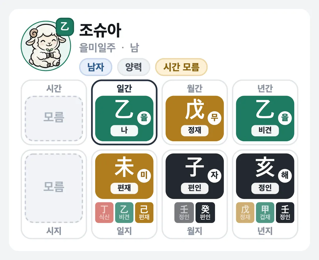조슈아 사주 원국 — 을미일주