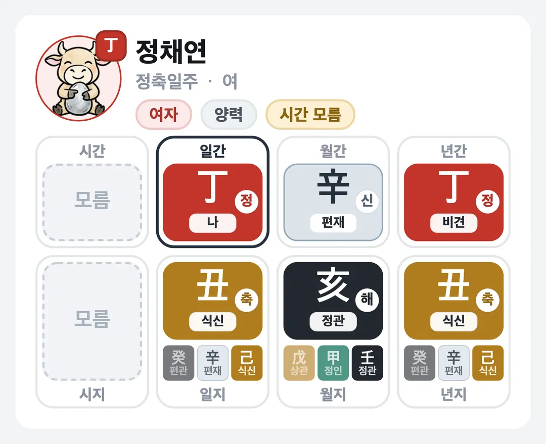 정채연 사주 원국 — 정축일주
