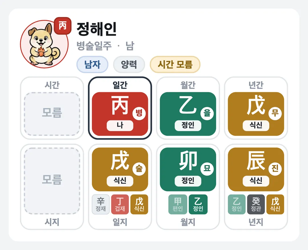 정해인 사주 원국 — 병술일주