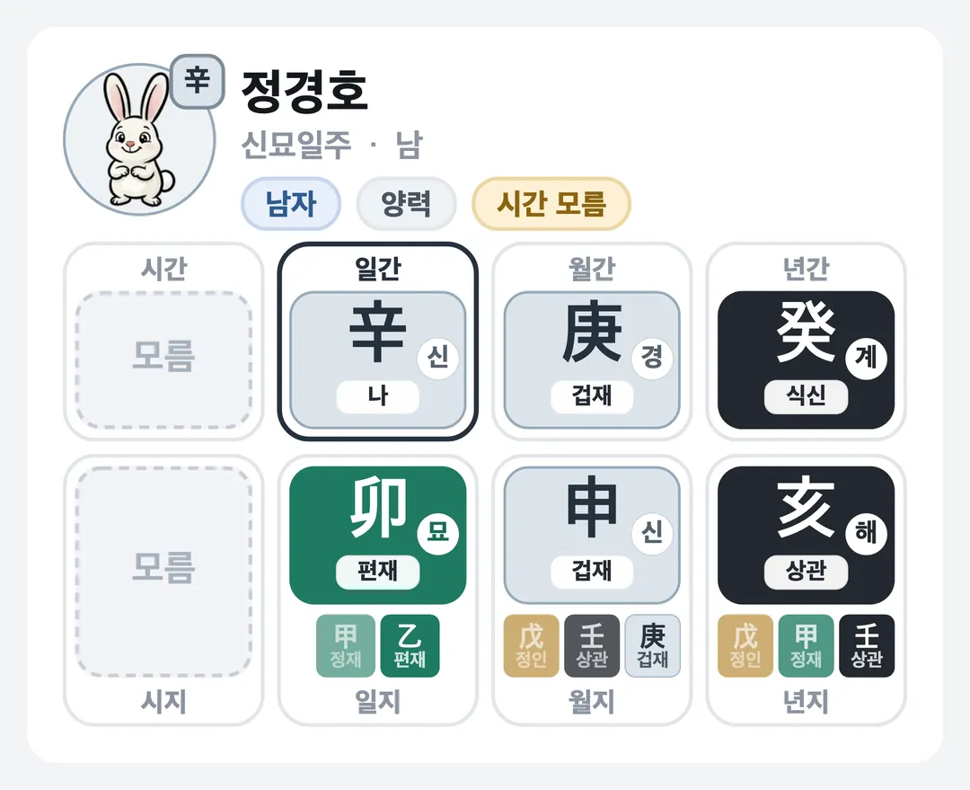 정경호 사주 원국 — 신묘일주