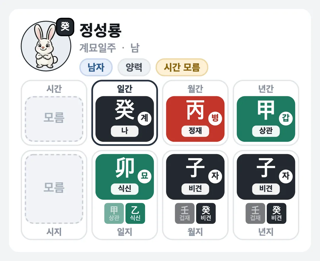 정성룡 사주 원국 — 계묘일주