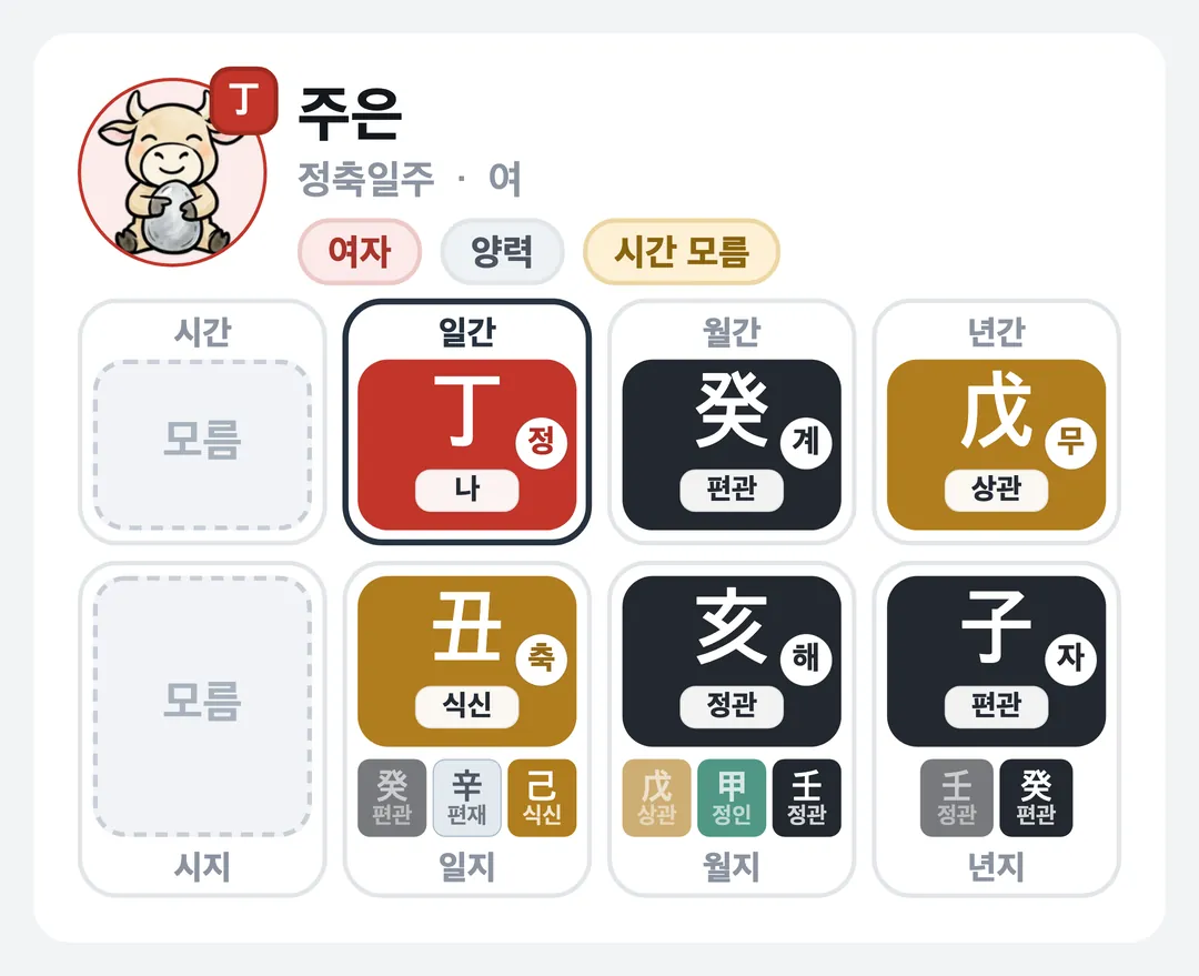 주은 사주 원국 — 정축일주