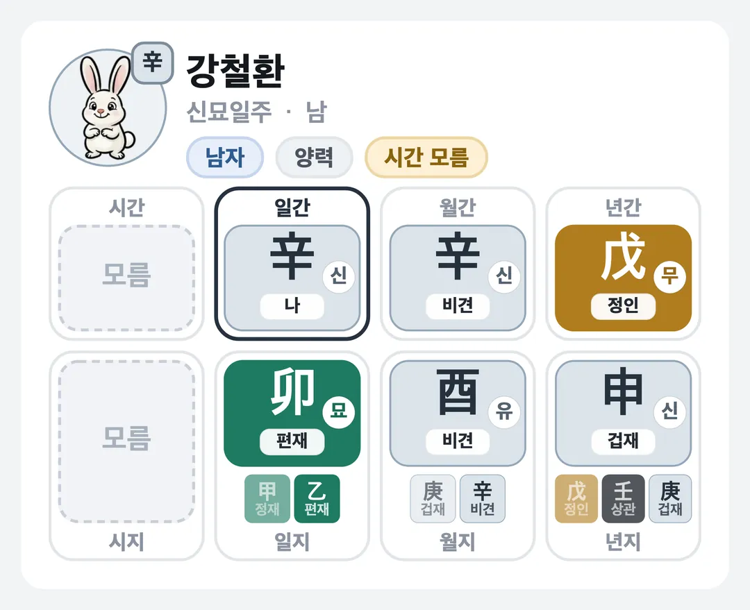 강철환 사주 원국 — 신묘일주