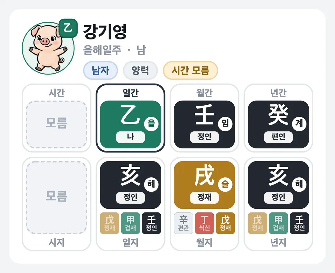 강기영 사주 원국 — 을해일주