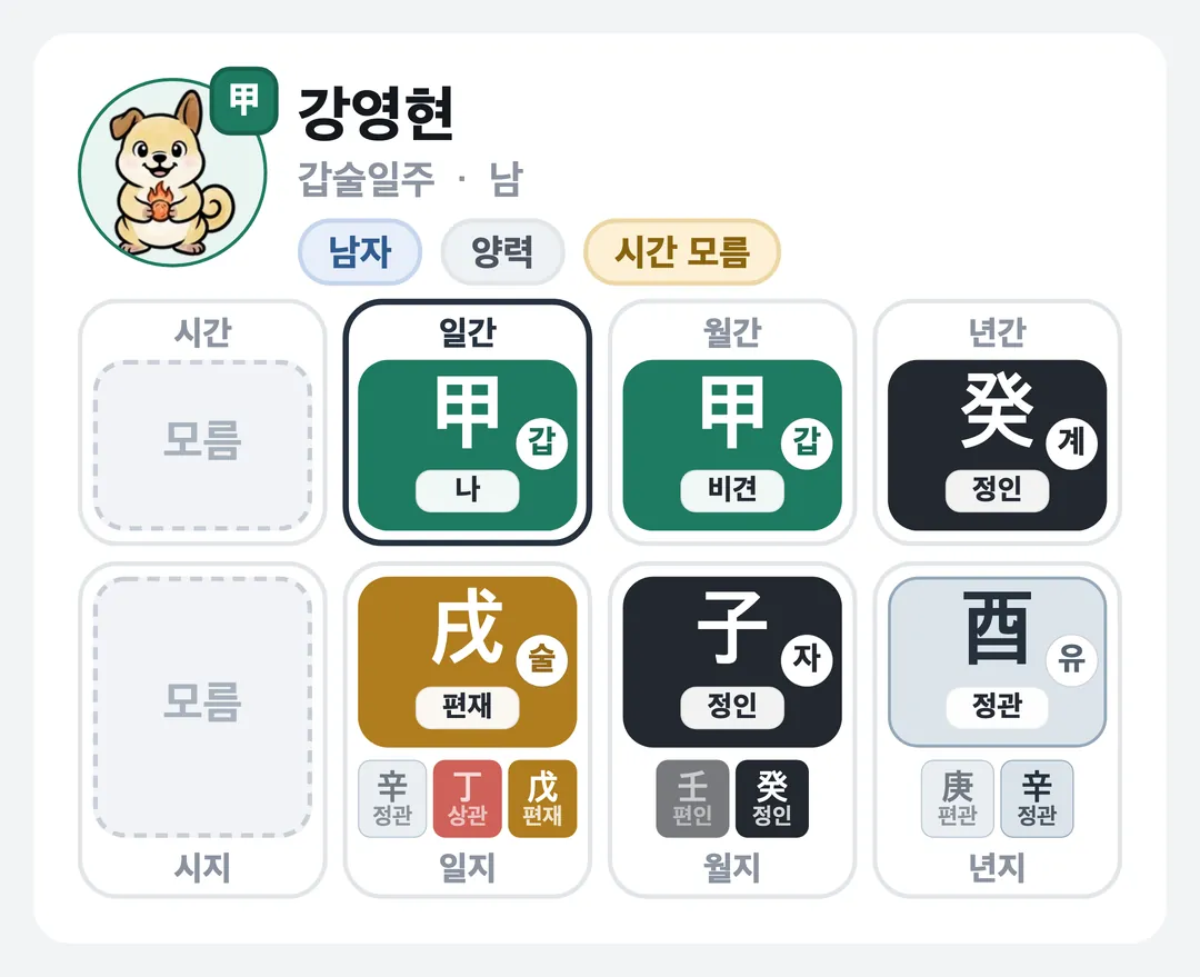 강영현 사주 원국 — 갑술일주
