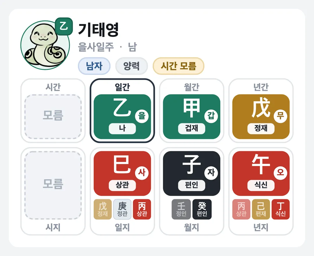 기태영 사주 원국 — 을사일주