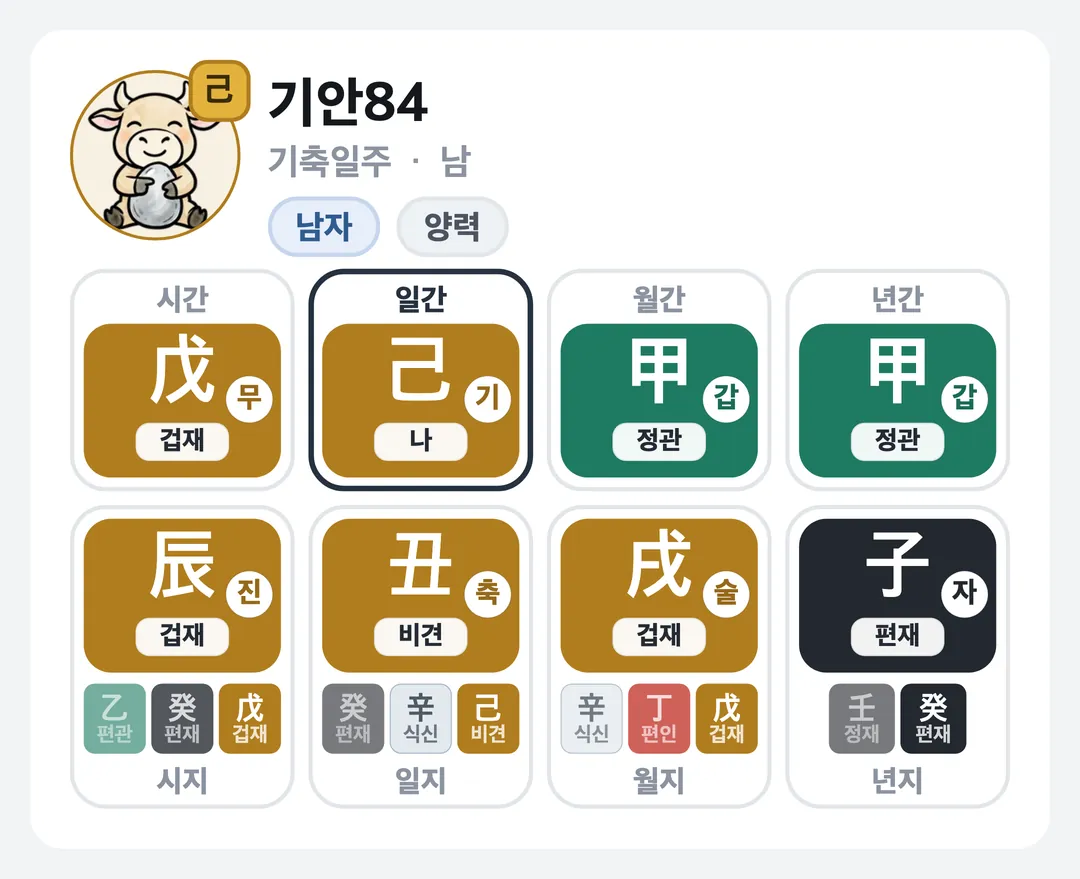 기안84 사주 원국 — 기축일주