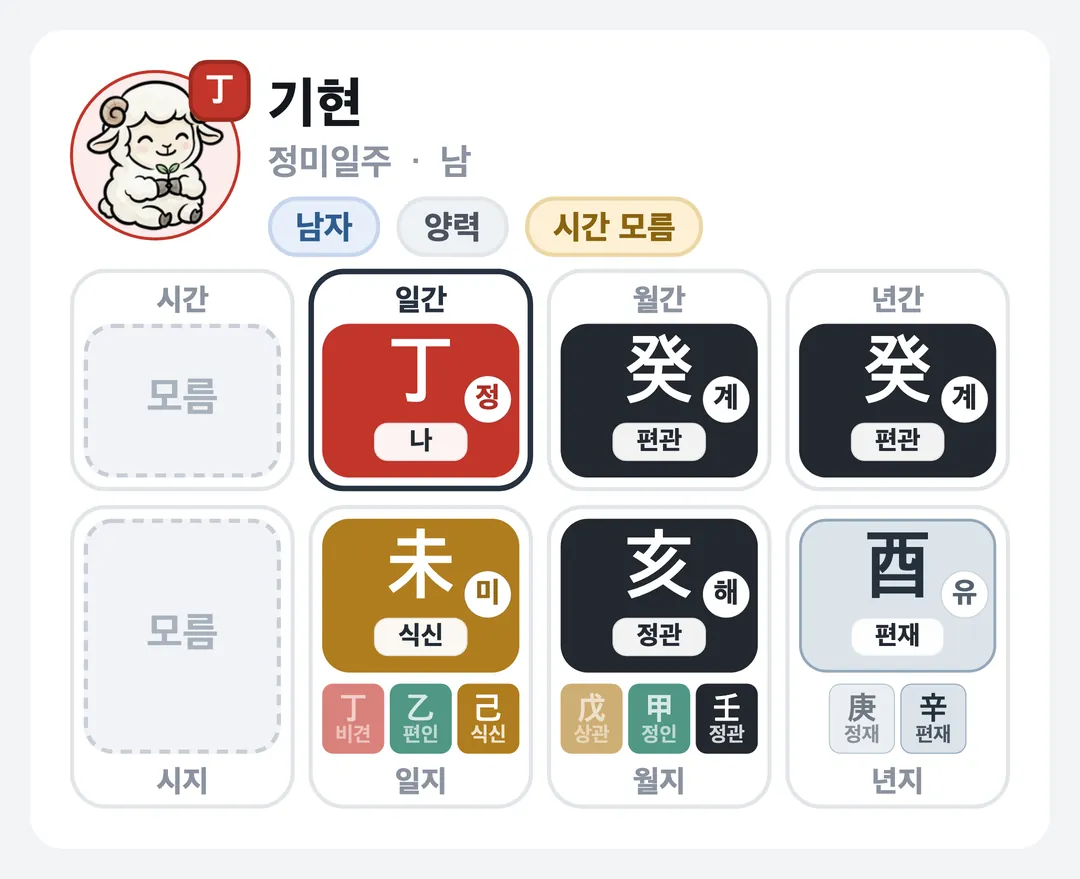 기현 사주 원국 — 정미일주