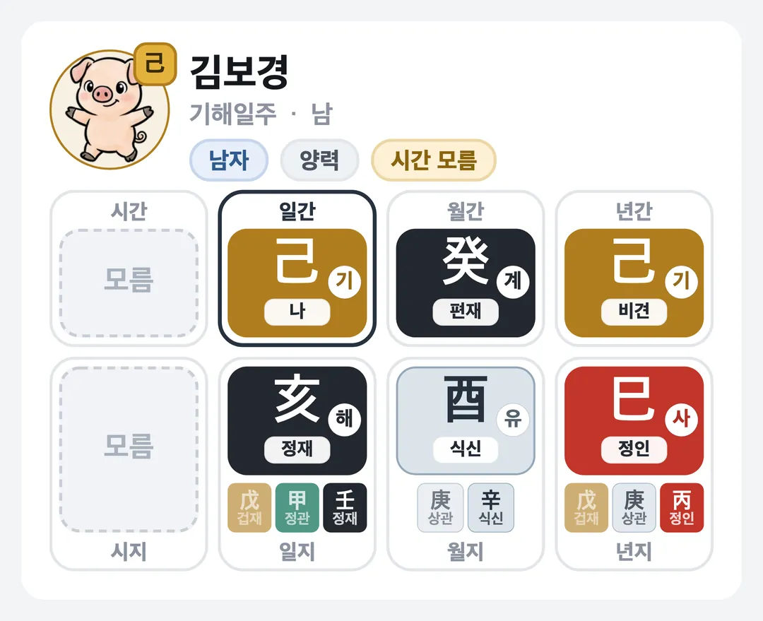 김보경 사주 원국 — 기해일주