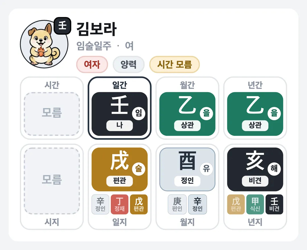 김보라 사주 원국 — 임술일주