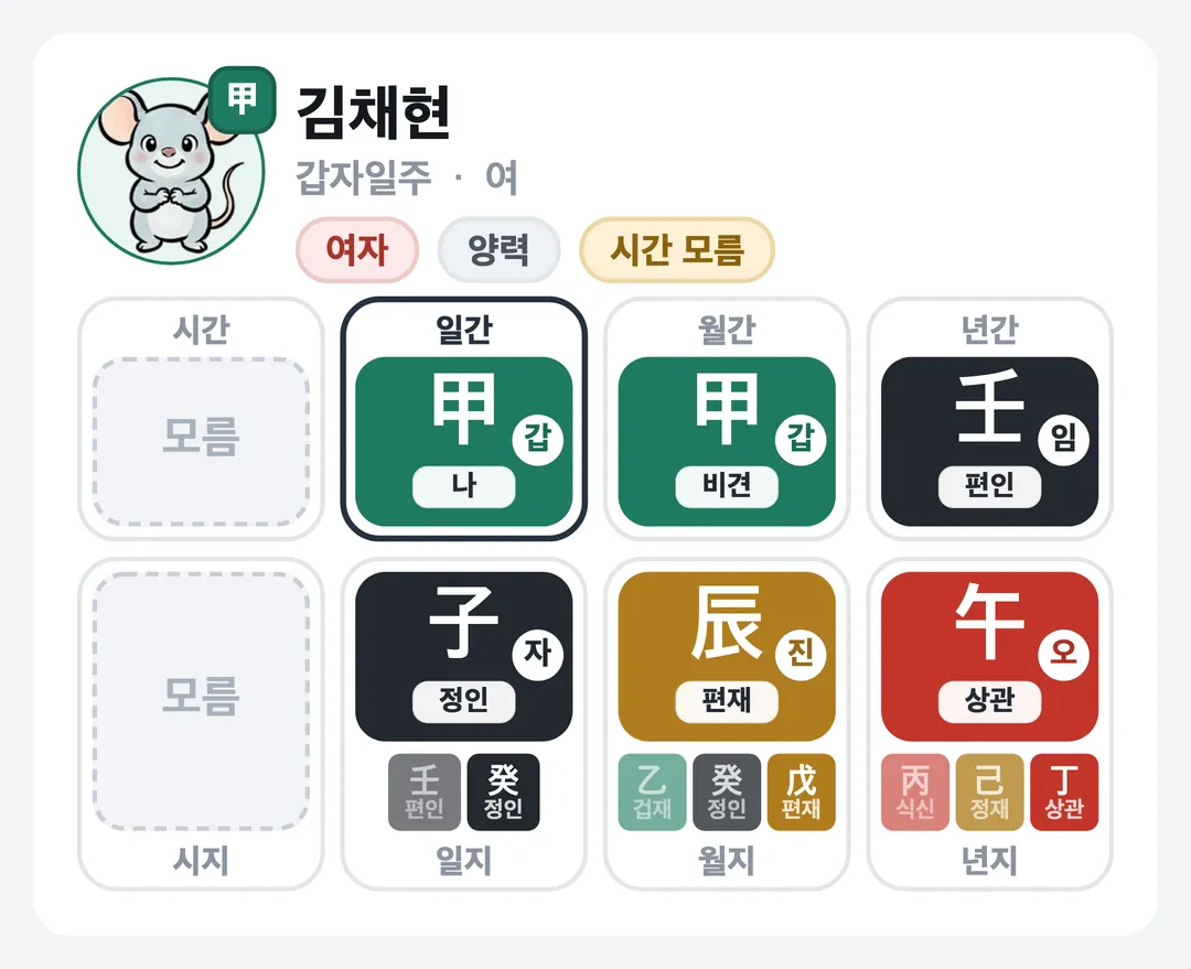 김채현 사주 원국 — 갑자일주