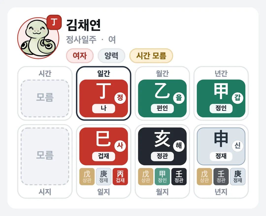김채연 사주 원국 — 정사일주