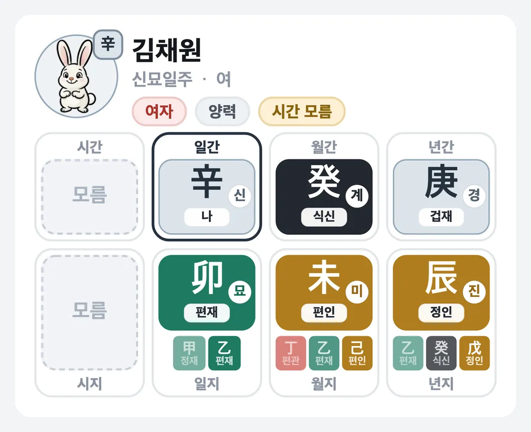 김채원 사주 원국 — 신묘일주