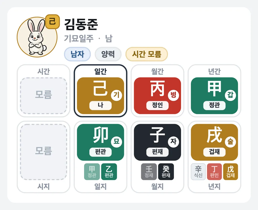 김동준 사주 원국 — 기묘일주
