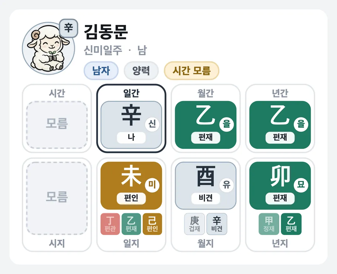 김동문 사주 원국 — 신미일주