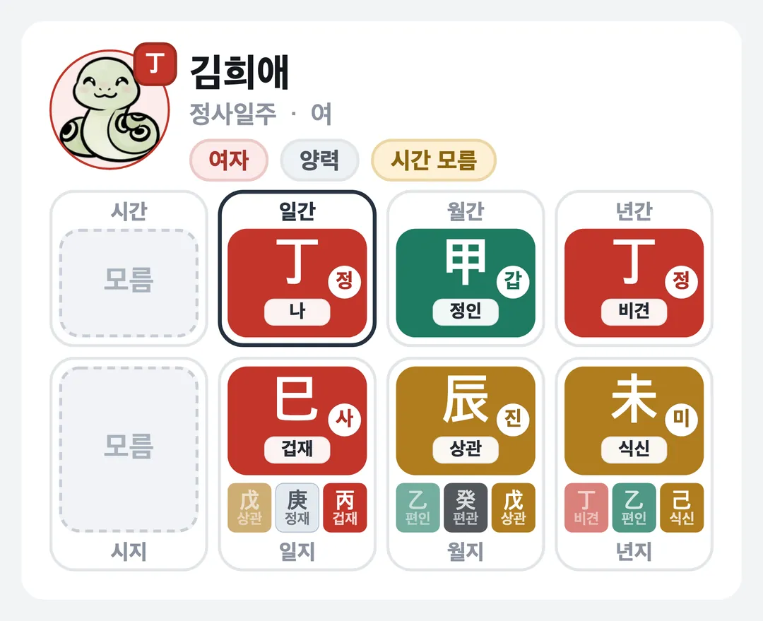 김희애 사주 원국 — 정사일주