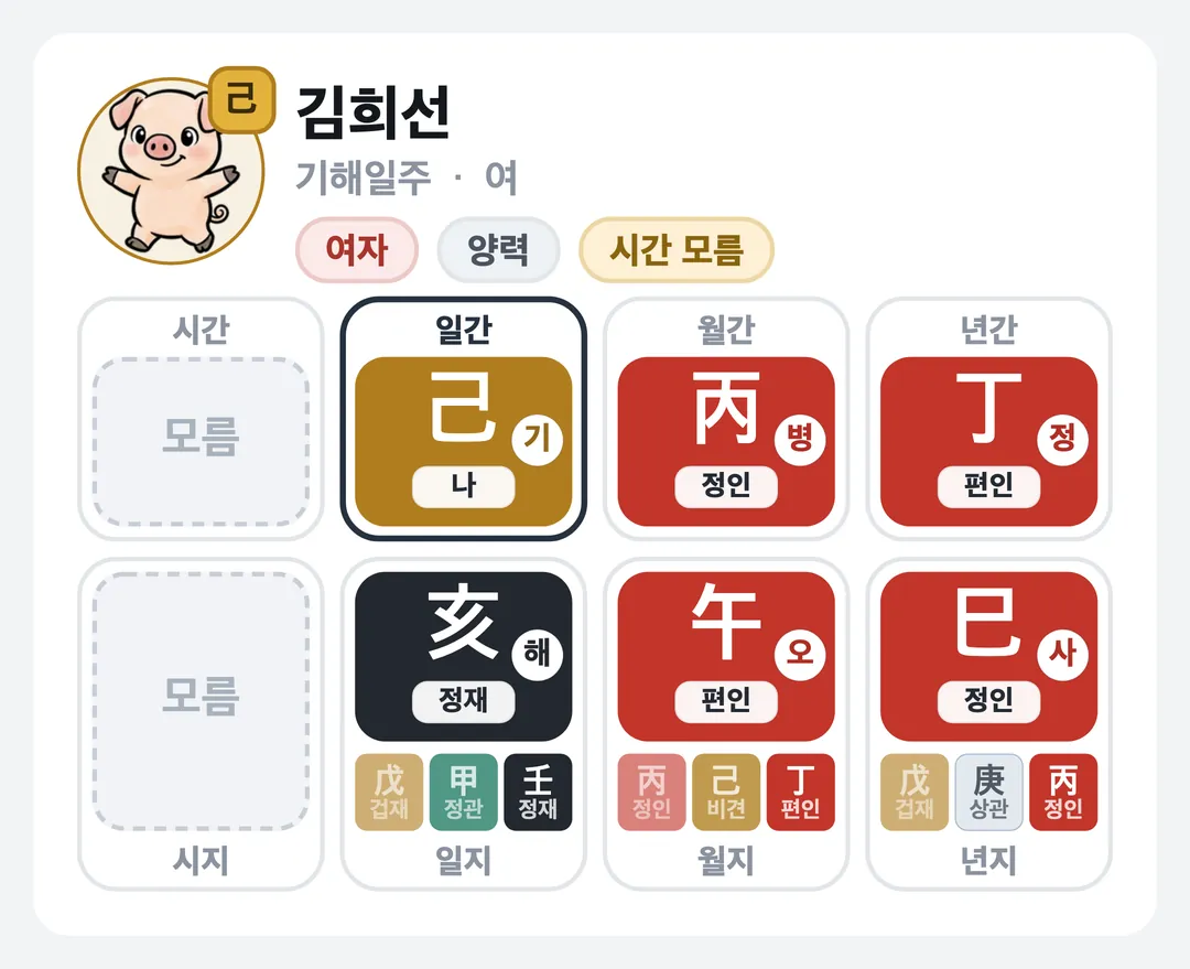 김희선 사주 원국 — 기해일주