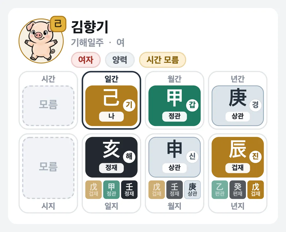 김향기 사주 원국 — 기해일주