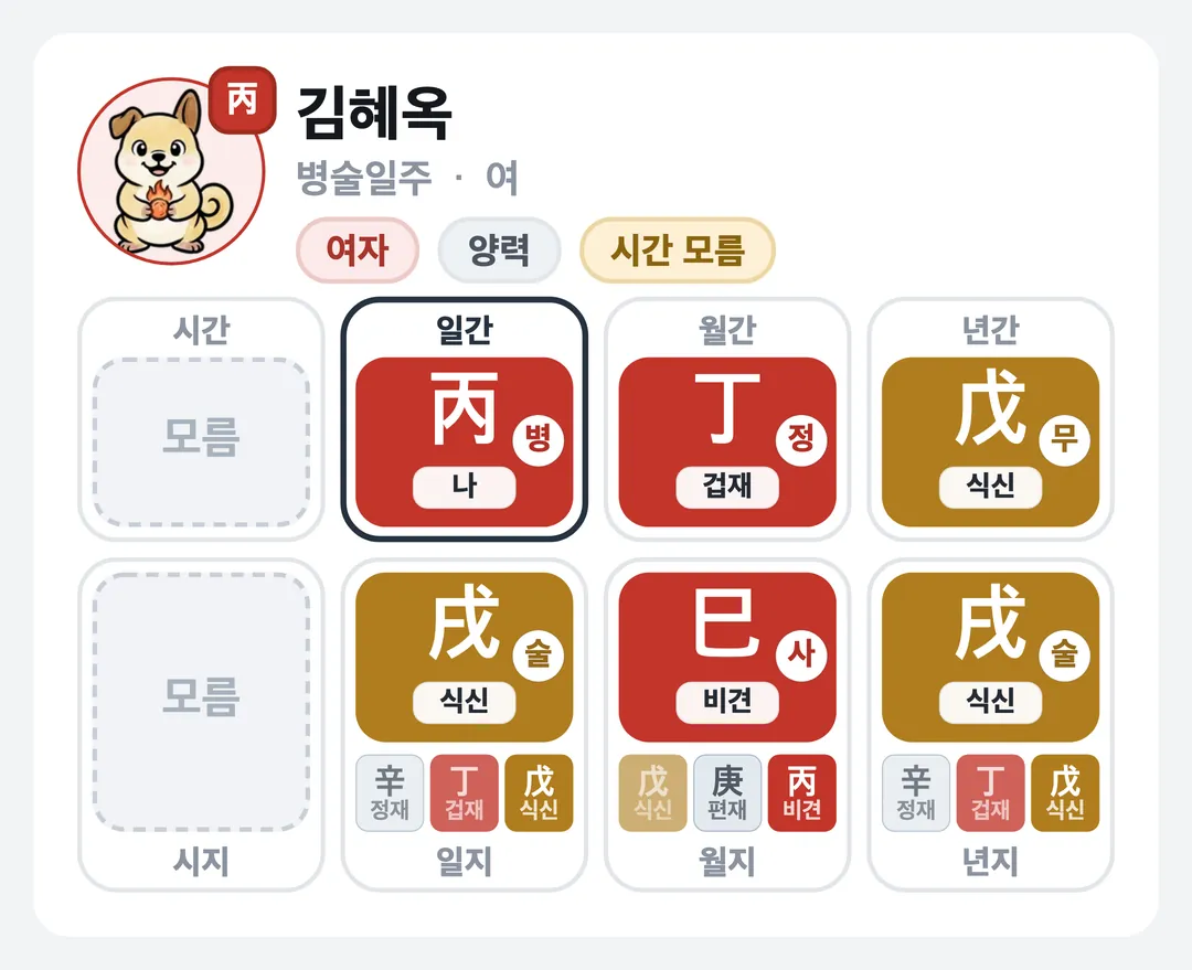 김혜옥 사주 원국 — 병술일주