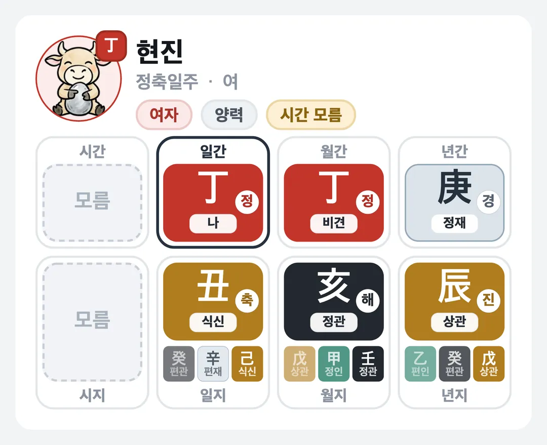 현진 사주 원국 — 정축일주