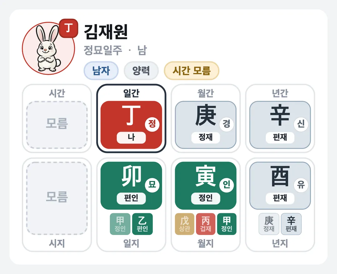 김재원 사주 원국 — 정묘일주