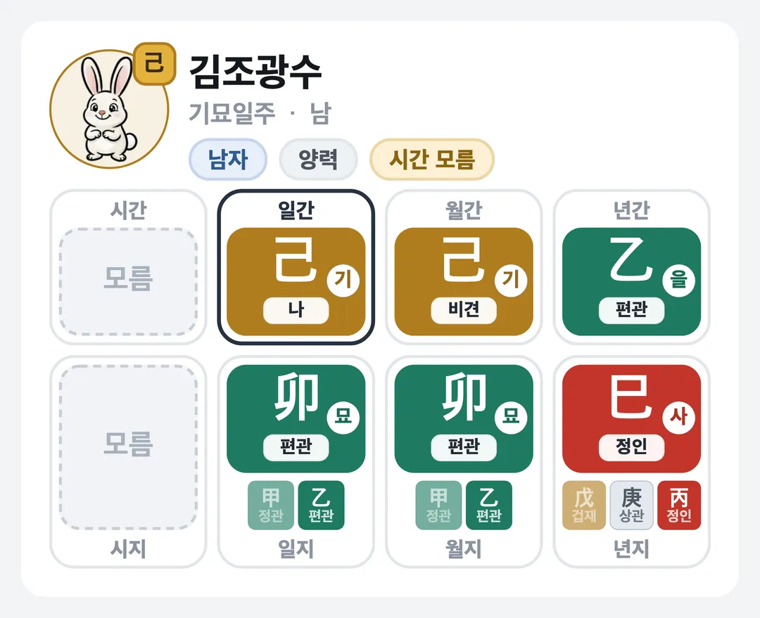 김조광수 사주 원국 — 기묘일주