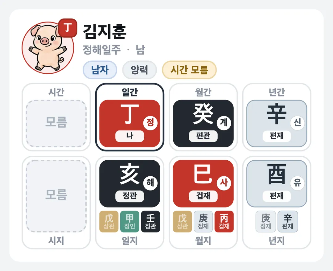 김지훈 사주 원국 — 정해일주