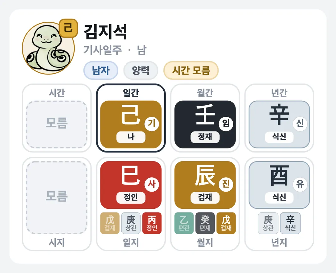 김지석 사주 원국 — 기사일주