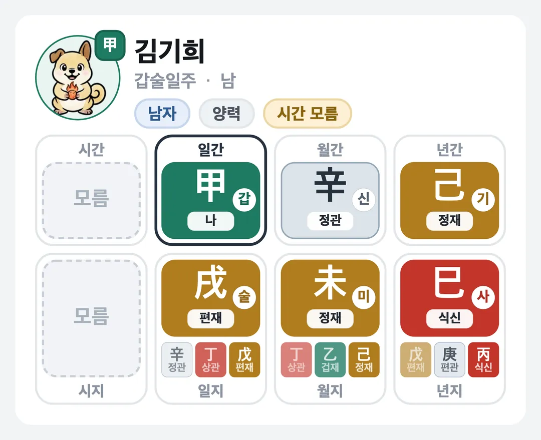 김기희 사주 원국 — 갑술일주