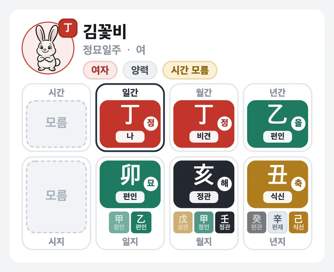 김꽃비 사주 원국 — 정묘일주