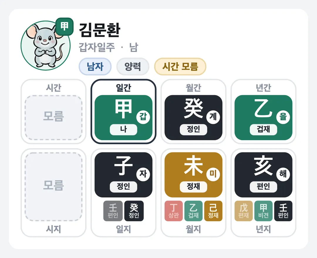 김문환 사주 원국 — 갑자일주