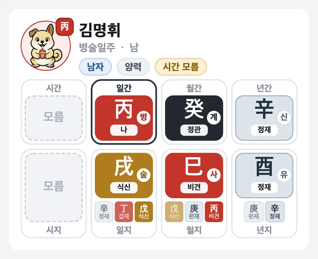김명휘 사주 원국 — 병술일주