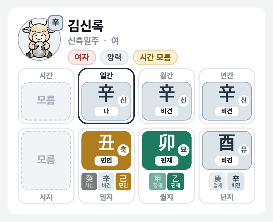 김신록 사주 원국 — 신축일주