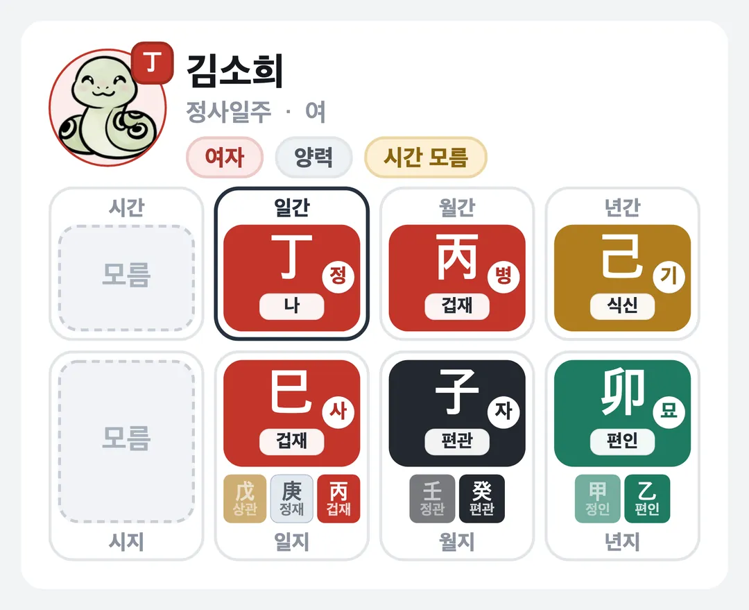 김소희 사주 원국 — 정사일주
