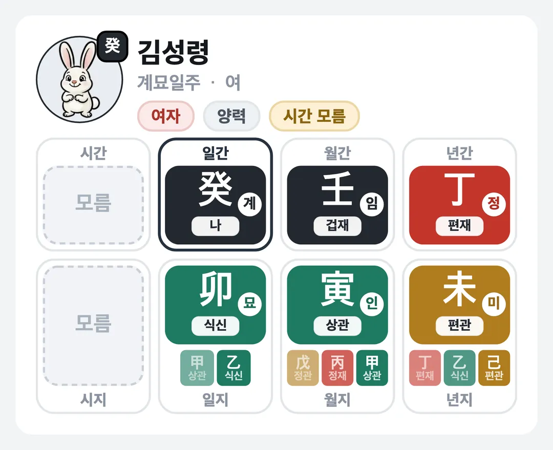 김성령 사주 원국 — 계묘일주