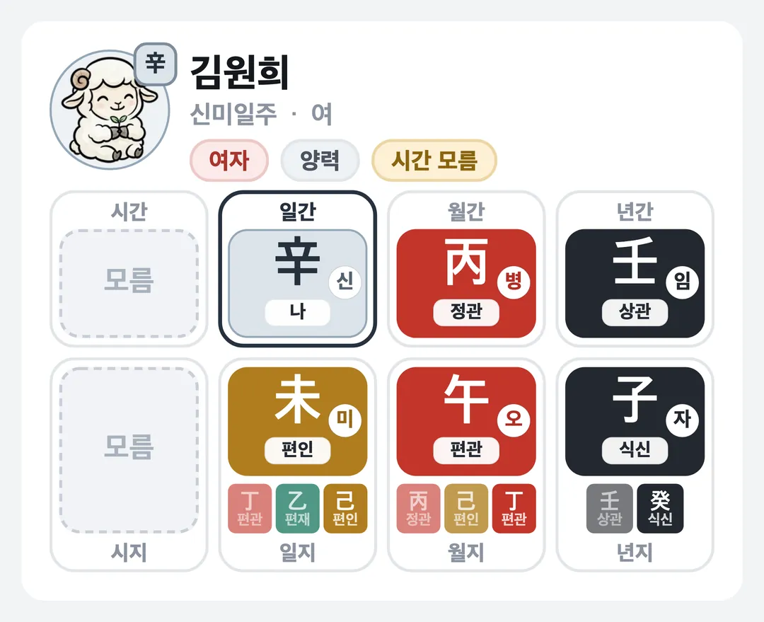 김원희 사주 원국 — 신미일주