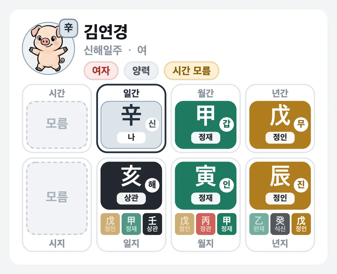 김연경 사주 원국 — 신해일주
