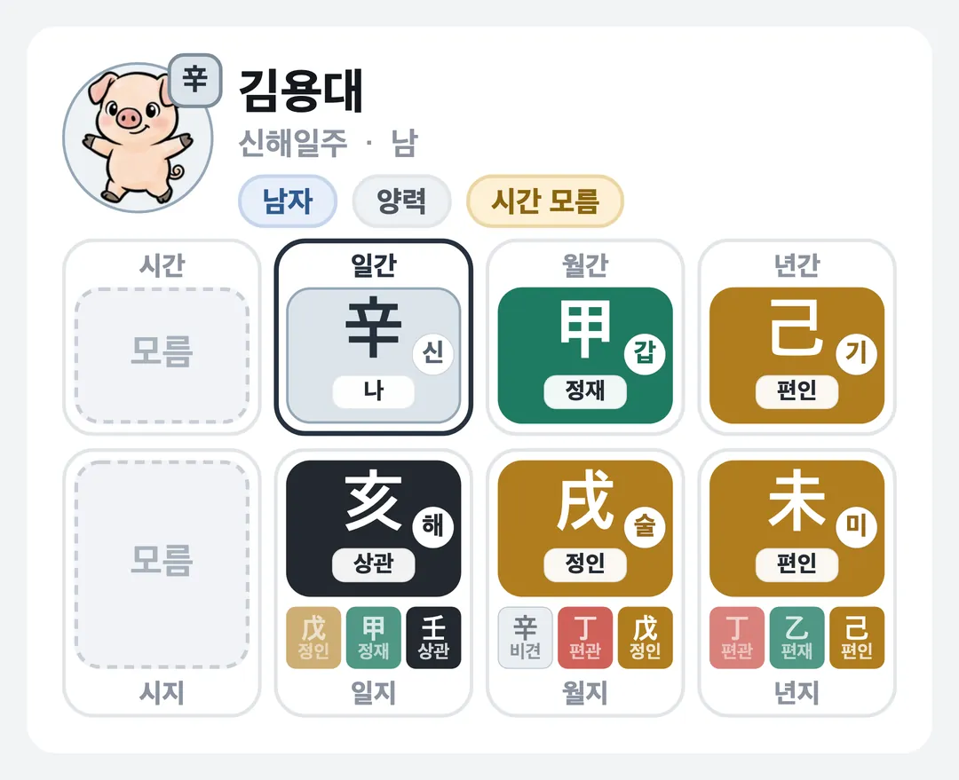 김용대 사주 원국 — 신해일주